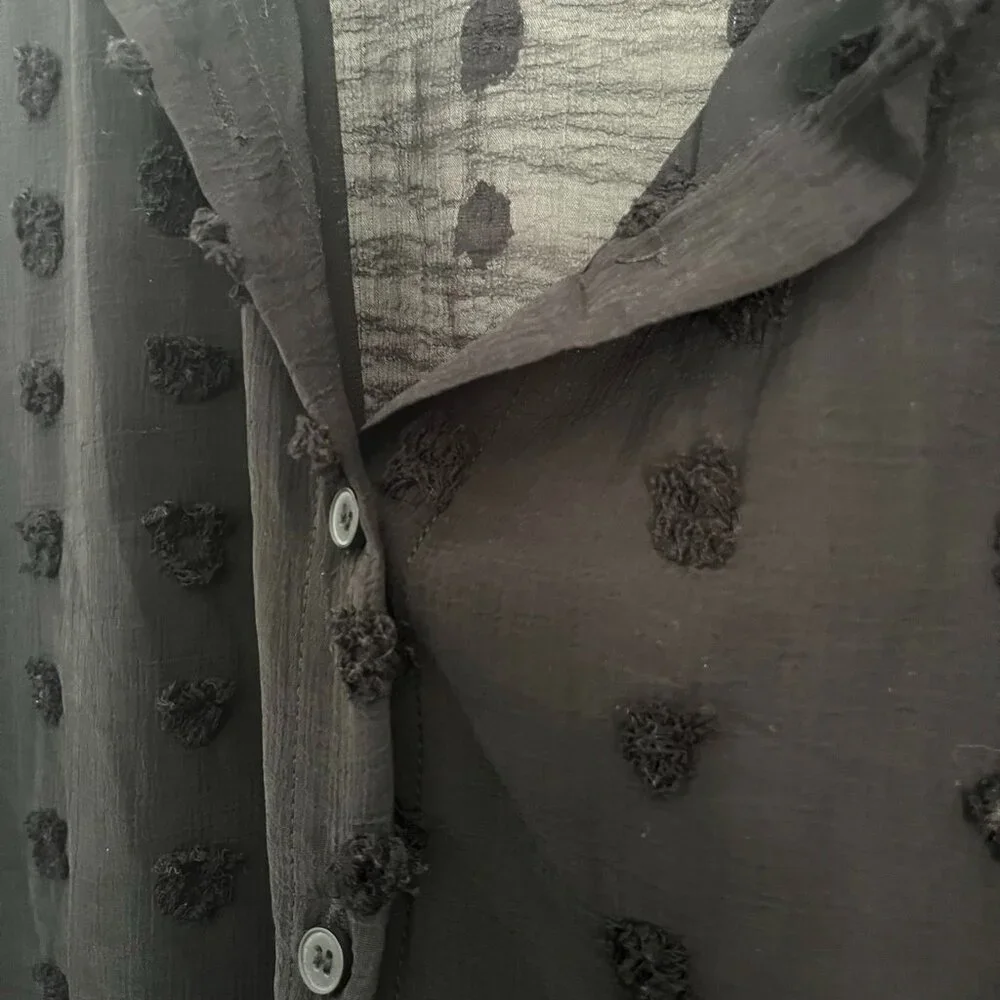 Black Button Down Casual Blouse Top - Large - Picture 3 of 3